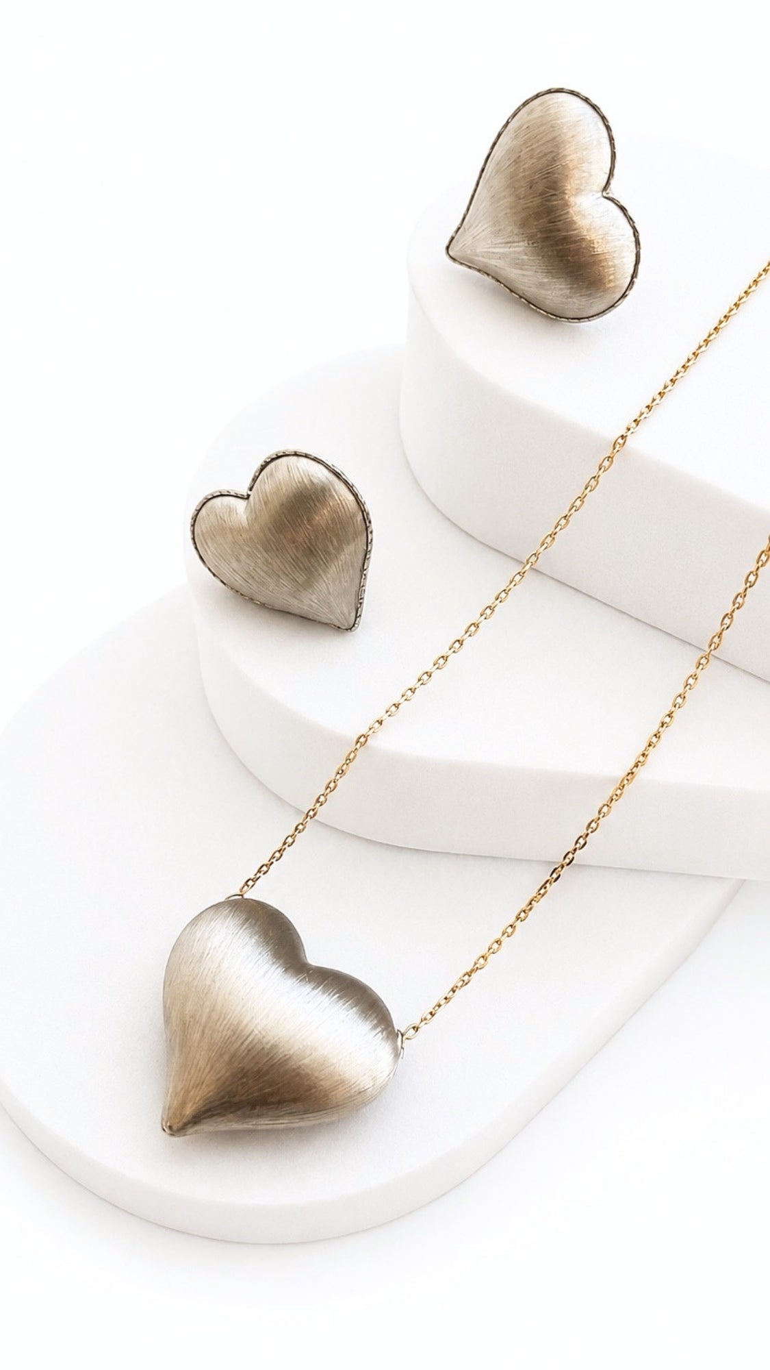 Pop Heart Earrings And Necklace With Pendant Set White Gold