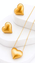 Pop Heart Earrings And Necklace With Pendant Set Gold